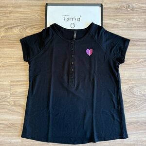 Torrid Sleep Black Button-Up Shirt with Heart Patch 0